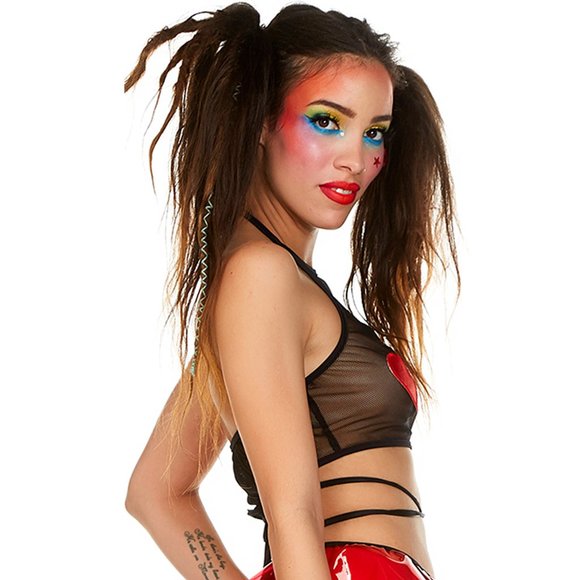 Sheer Mesh Halter Crop Top with Red Heart Patches - Picture 2 of 3